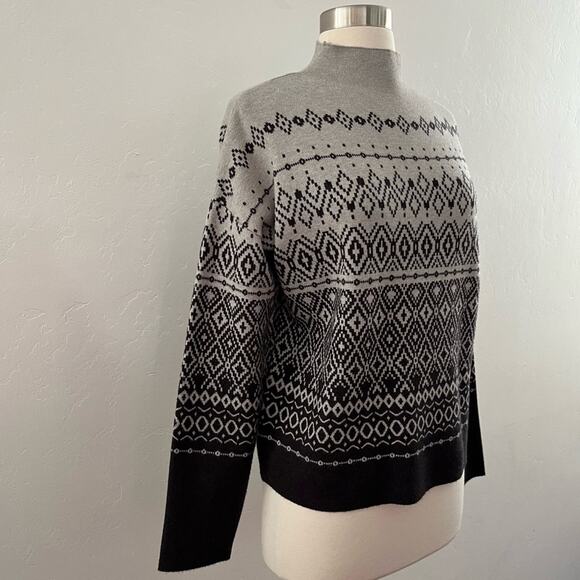 Joie Sweater Women's M Black Gray Ombré Fair Isle Nordic Mock Neck Knit Cozy NWT - Picture 4 of 10